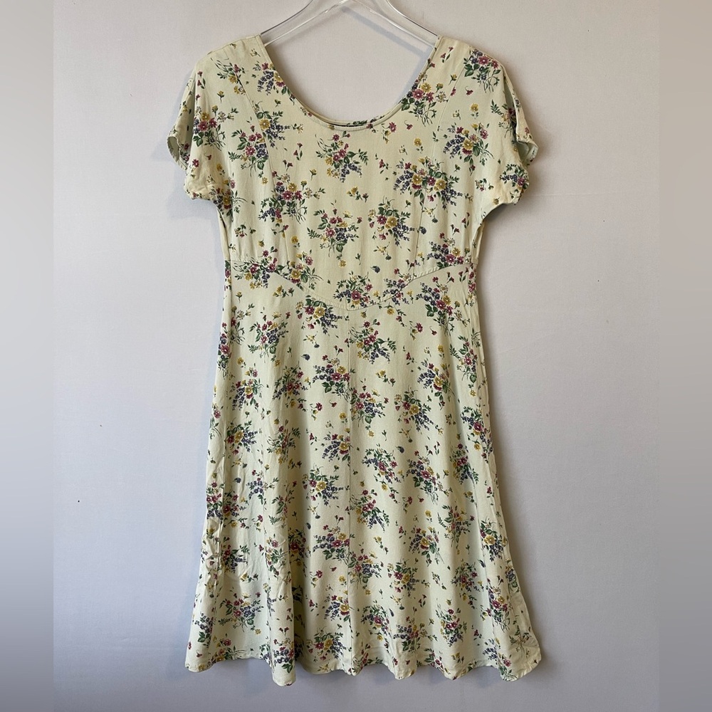 Vintage 90s Floral Rayon Skater Dress 10
